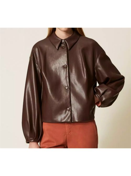 LEATHER EFFECT JACKET TWIN SET | 252TP209000203 COFFEE
